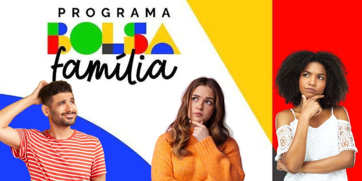 Logo do bolsa família e pessoas em dúvida - Foto Reprodução Internet