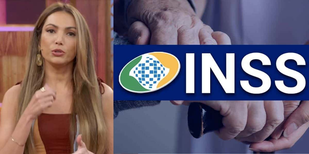 Patrícia Poeta no Encontro e logo do INSS (Fotos: Reproduções / Globo / Internet)
