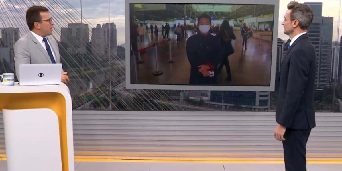 Rodrigo Bocardi, Tiago Tiago Scheuer e Rafael Ihara no Bom Dia São Paulo (Foto: Reprodução / Globo)