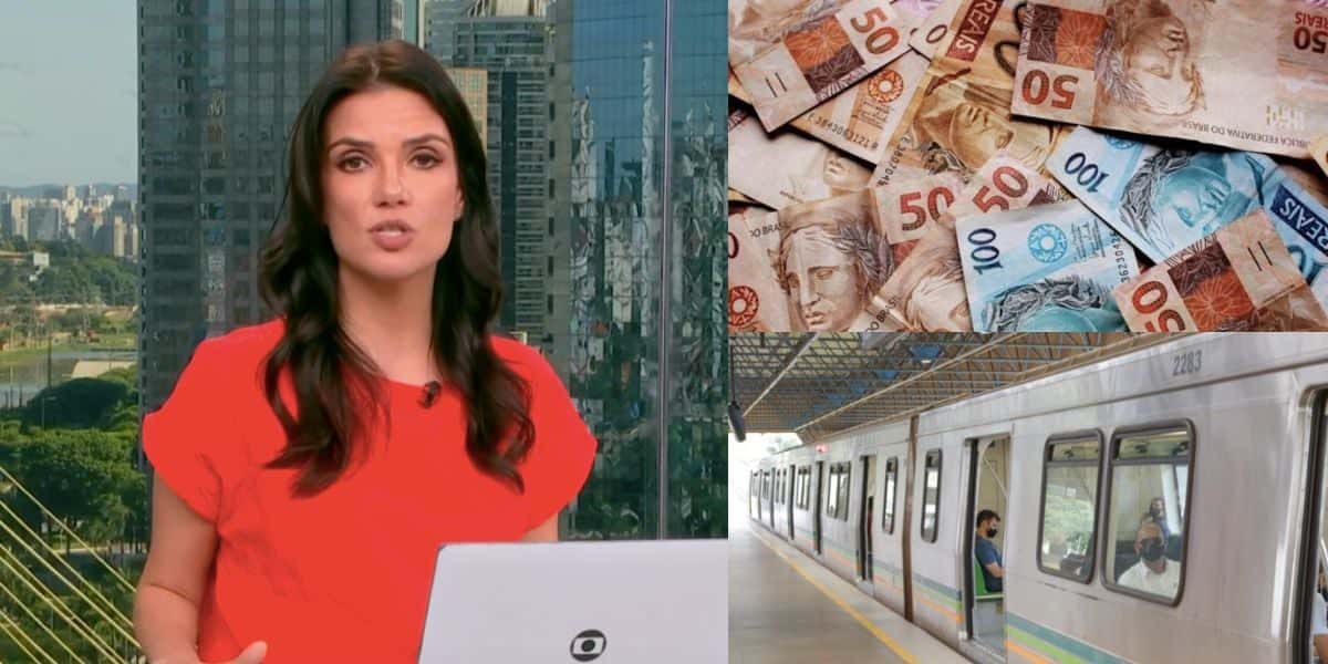 Sabina Simonato no Bom Dia São Paulo, notas de real e metrô (Fotos: Reproduções / Globo / Internet)