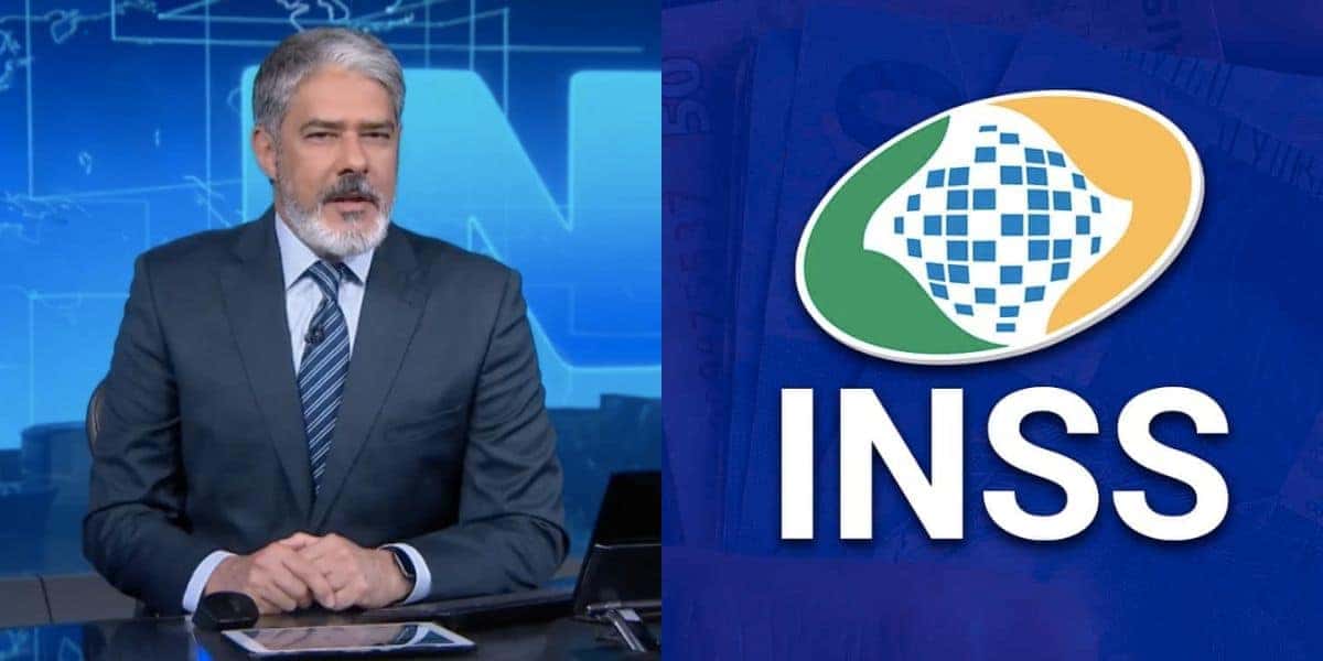 O anúncio de Bonner no JN com decreto do INSS (Reprodução/Montagem TV Foco)
