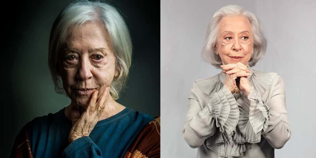 Antes e depois da atriz Fernanda Montenegro (Foto: Reprodução, Globo)