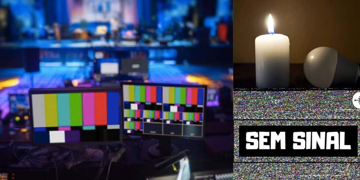 Emissora de TV, luz acesa e plataforma sem sinal (Fotos: Reproduções / Canva / Internet)