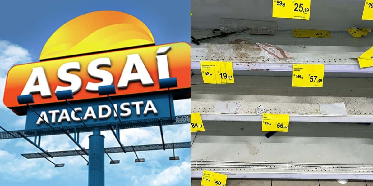 Logo do Assaí / Prateleiras vazias - Montagem TVFOCO