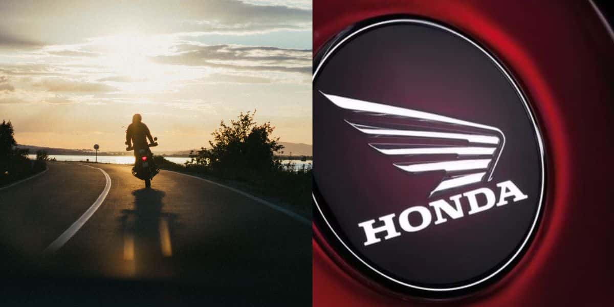 Pessoa dirigindo moto / Logo da Honda - Montagem TVFOCO