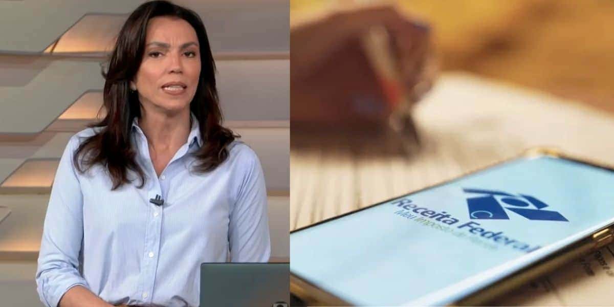 Ana Paula Araújo no Bom Dia Brasil e aplicativo da Receita Federal (Fotos: Reproduções / Globo / Marcos Serra/g1)