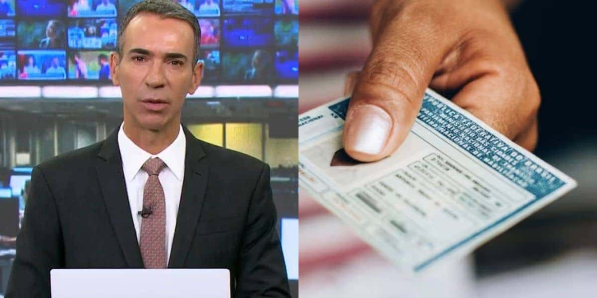 César Tralli no Jornal Hoje e pessoa segurando a CNH (Fotos: Reproduções / Globo / Freepik)