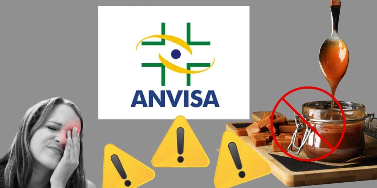 Logo da Anvisa, pessoas com danos nos olhos, e doce com metal proibido - Foto Reprodução Internet