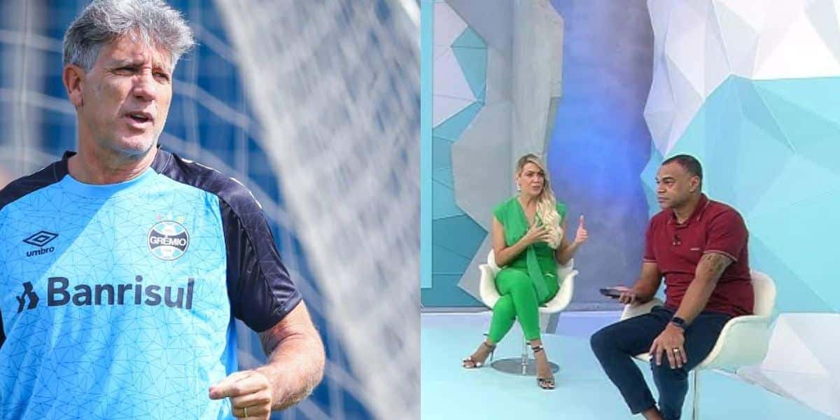 Renato Gaúcho no Grêmio / Renata Fan com Denílson no Jogo Aberto - Montagem TVFOCO