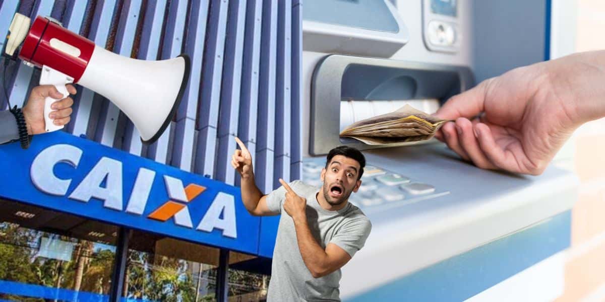 Caixa com pessoa sacando dinheiro e comunicado urgente - Foto Reprodução Internet