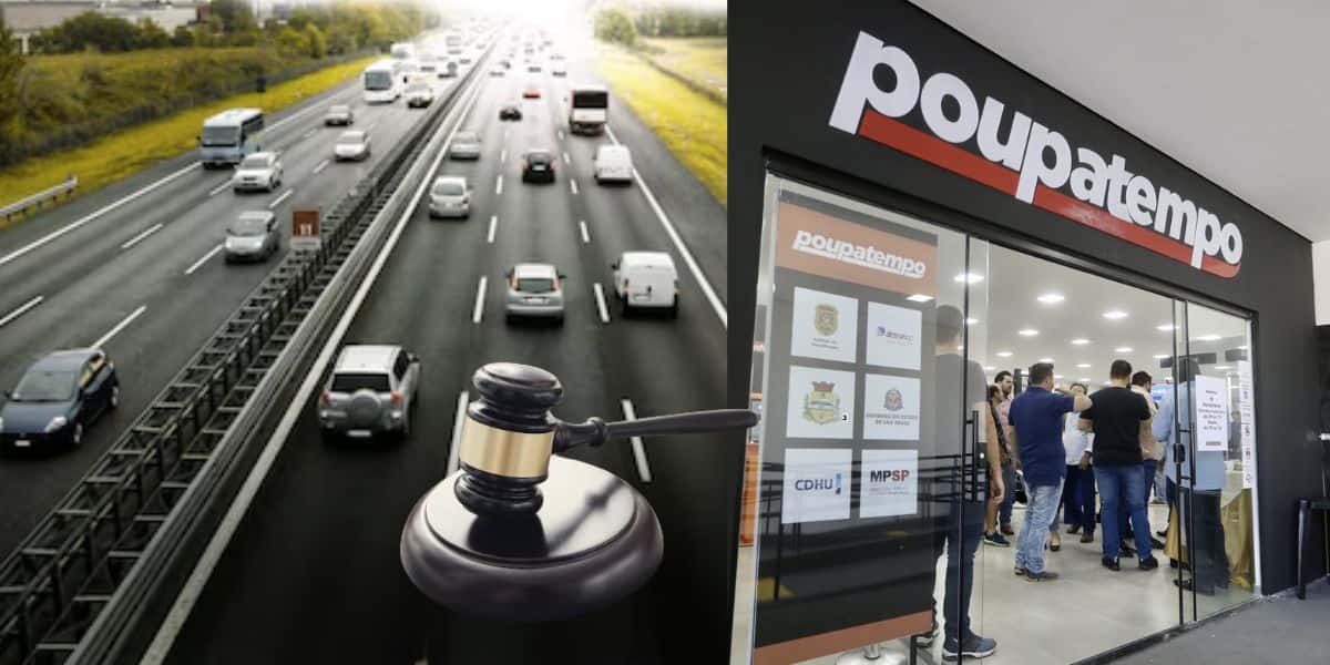 Carros em estrada e Poupatempo (Fotos: Reproduções/ Freepik / Governo de São Paulo)