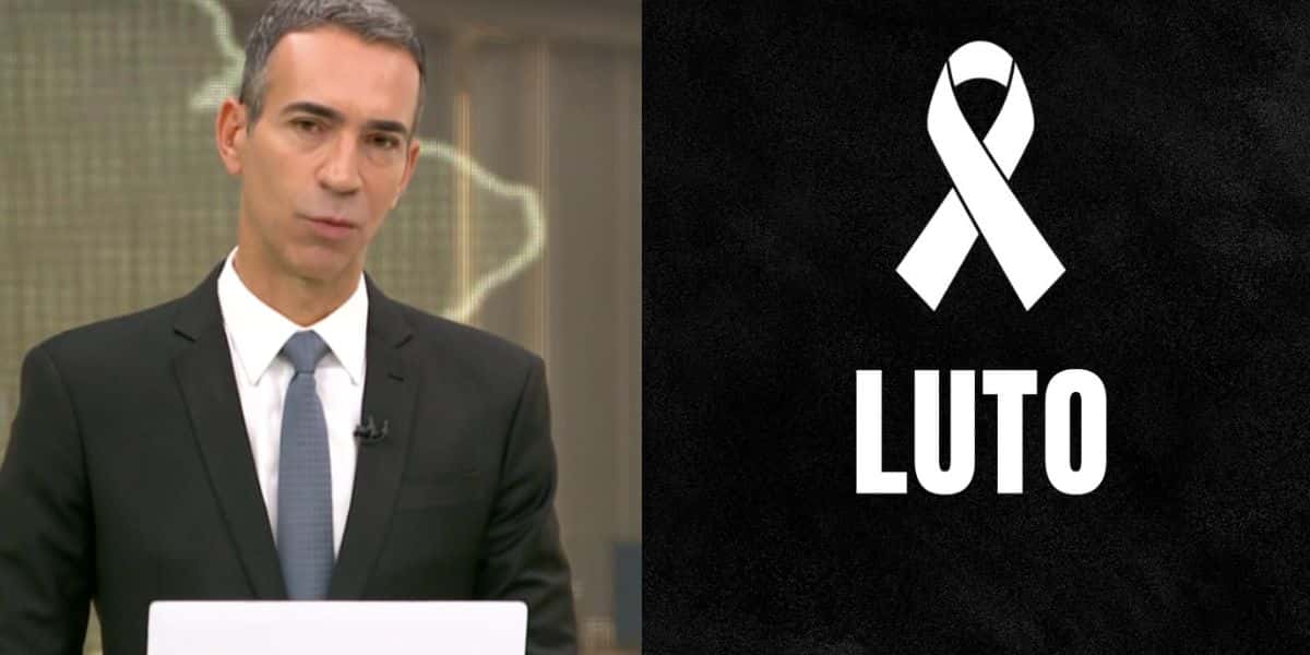 César Tralli no estúdio do Jornal Hoje durante link no SP1 e imagem de luto (Fotos: Reproduções / Globo / Canva / Montagem)