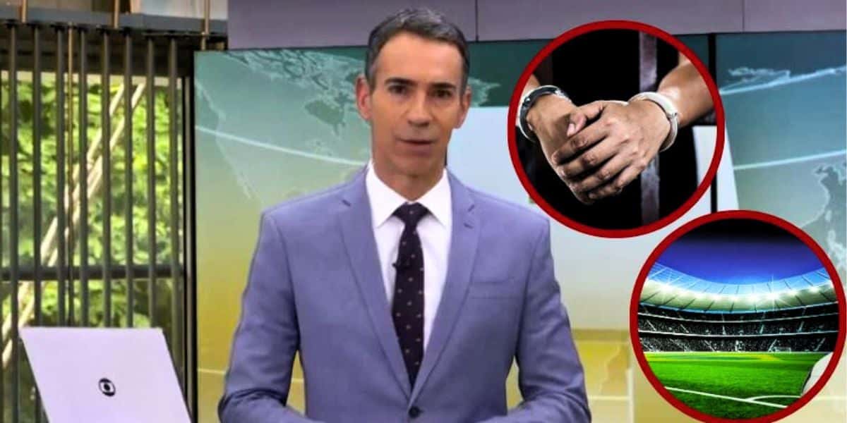 César Tralli interrompeu JH com prisão chocante envolvendo o mundo do futebol (Foto Reprodução/Montagem/Lennita/Globo/Canva)