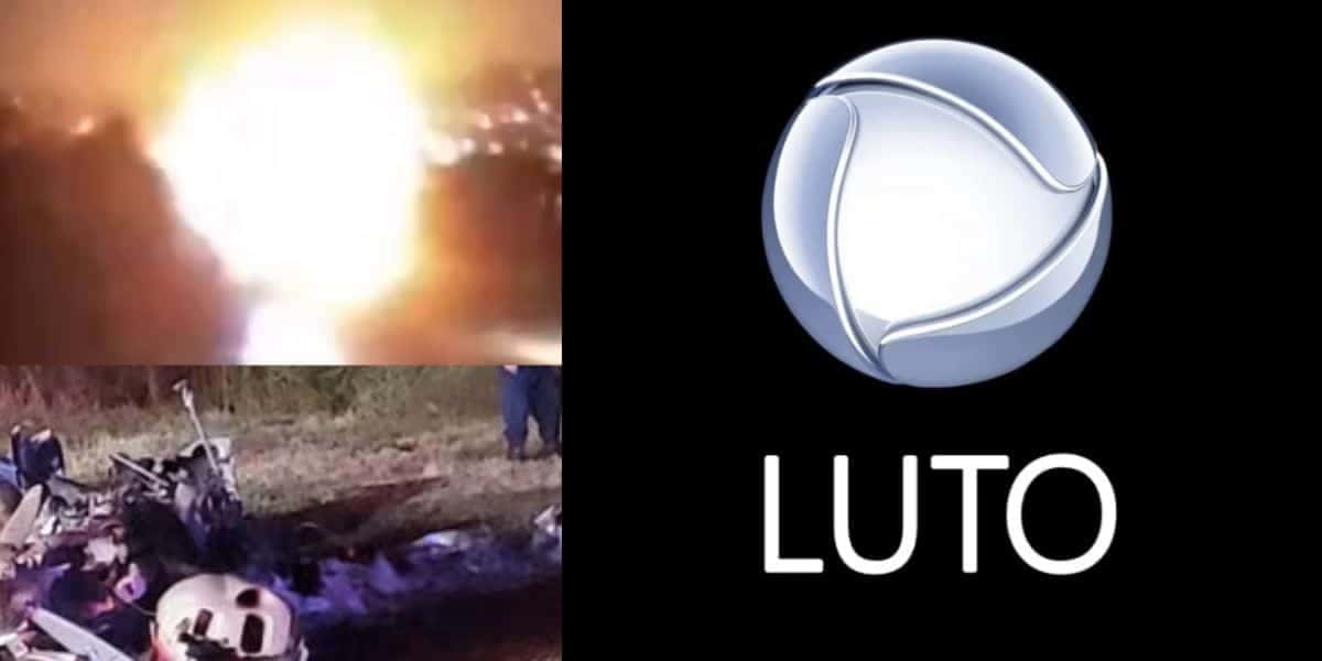 Explosão, destroços de avião e logo da Record com luto (Fotos: Reproduções / SafetyVid / Policia Metropolitana / Internet)