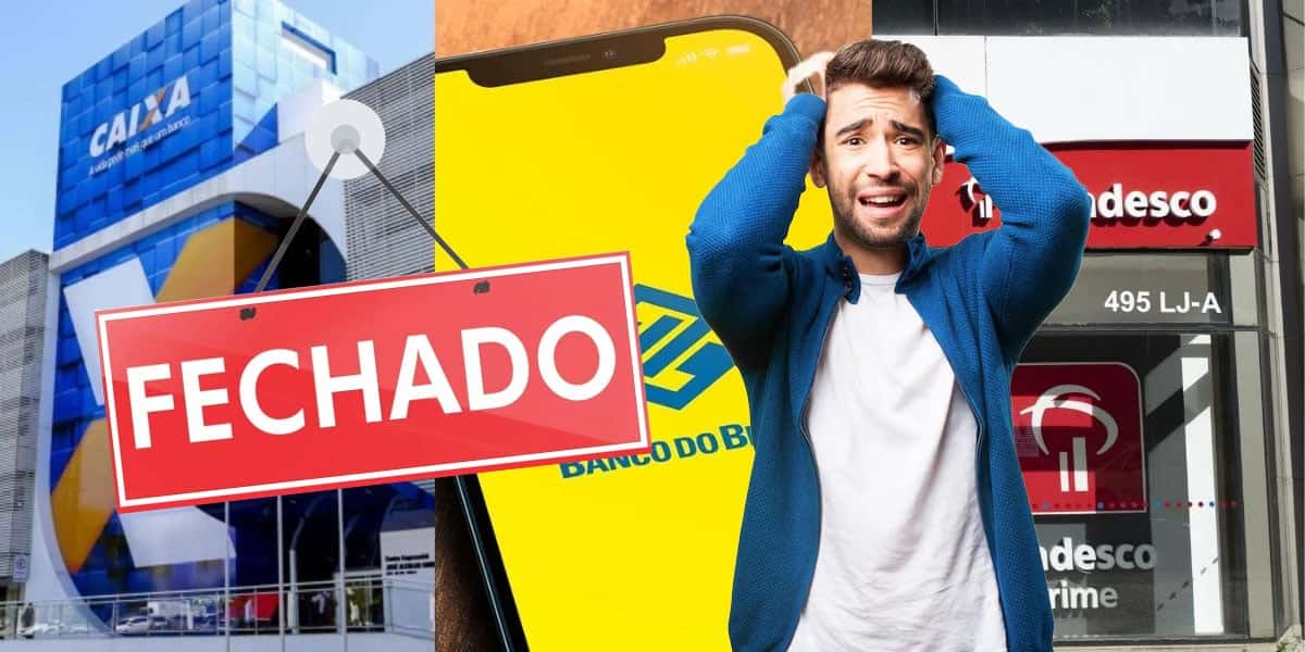 Fechamento de agências do Bradesco, Caixa e BB (Foto: Reprodução, Montagem - TV Foco)
