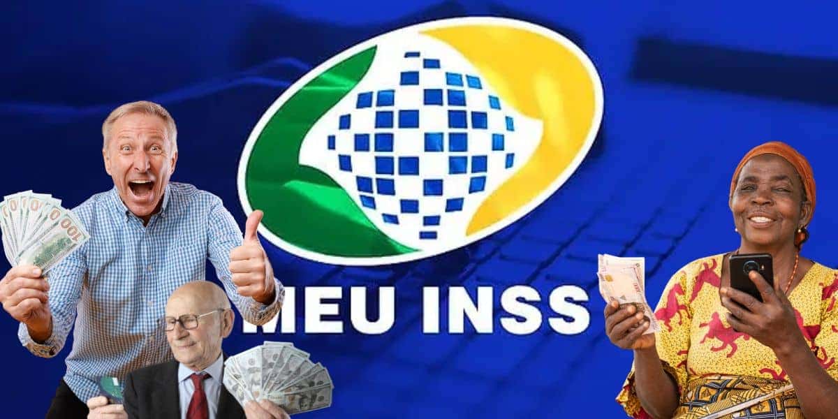 Idosos com dinheiro, logo do INSS - Montagem TVFOCO