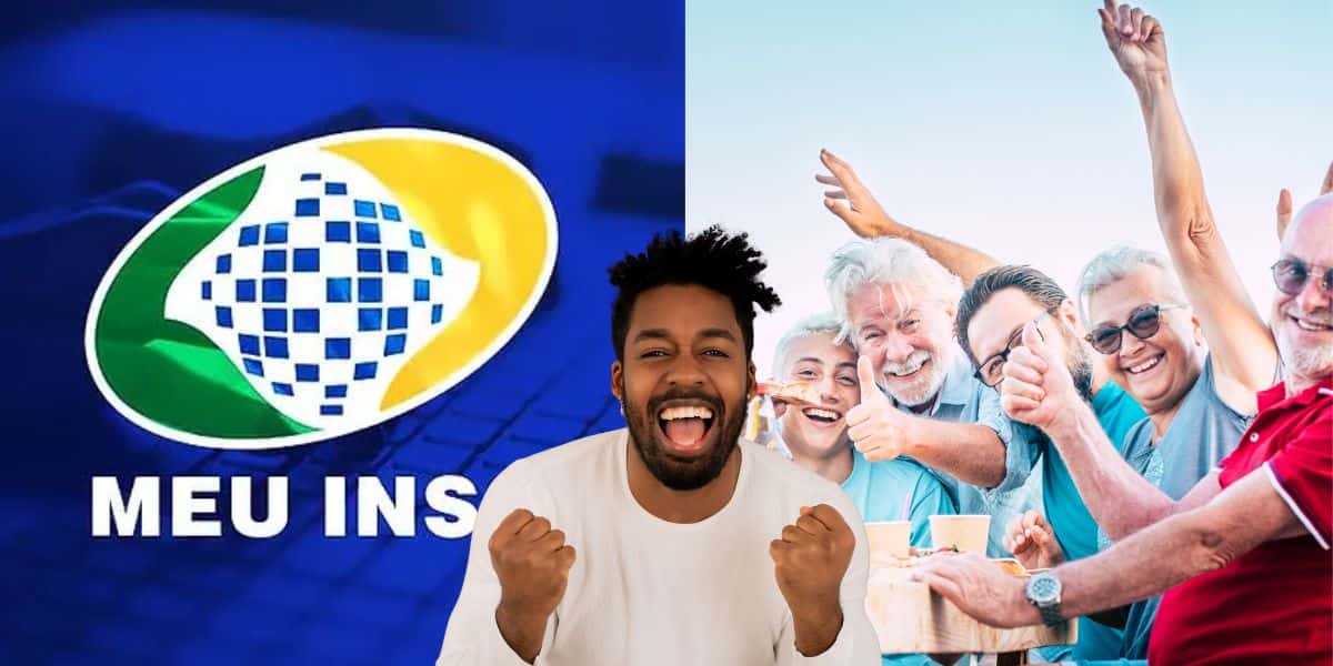 Logo do INSS e pessoas comemorando - Foto Reprodução Internet