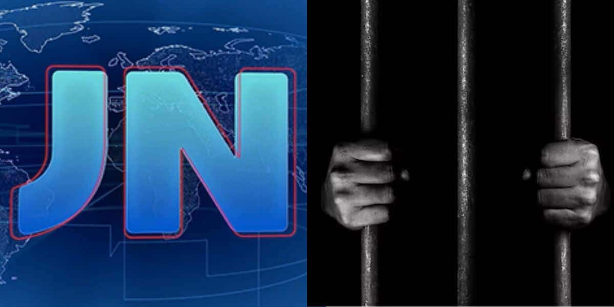 Logo do Jornal Nacional e pessoa presa (Fotos: Reproduções / Globo / Freepik)