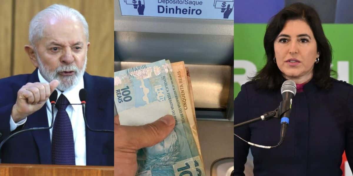 Lula / Tebet / Pessoa sacando dinheiro - Montagem TVFOCO