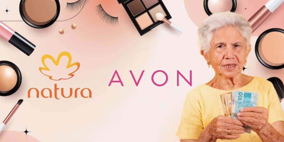 Natura, Avon e idosa com notas de cem reais (Fotos: Reproduções / Freepik / Internet)