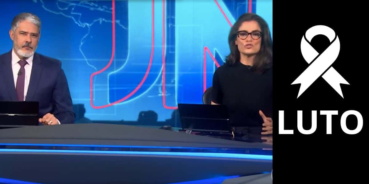 William Bonner e Renata Vasconcellos no Jornal Nacional e imagem de luto (Fotos: Reproduções / Globo / Canva / Montagem)