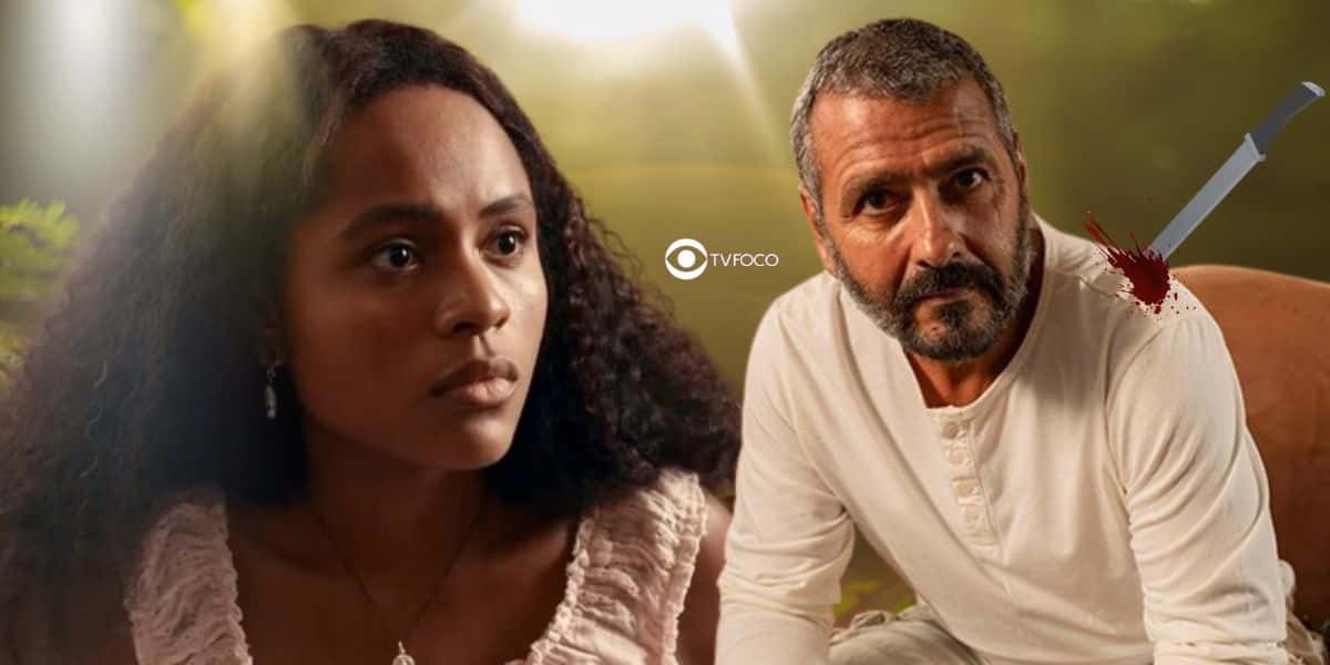Santinha (Duda Santos) e José Inocêncio (Marcos Palmeira) em Renascer (Foto: Reprodução / Globo / Montagem TV Foco)