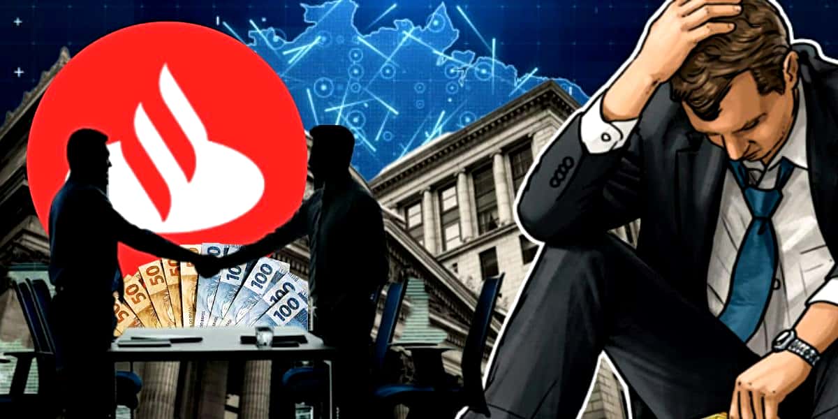 Grande banco brasileiro acabou sendo engolido pelo Santander (Foto Reprodução/Montagem/Lennita/Tv Foco/Canva/Logo.net)