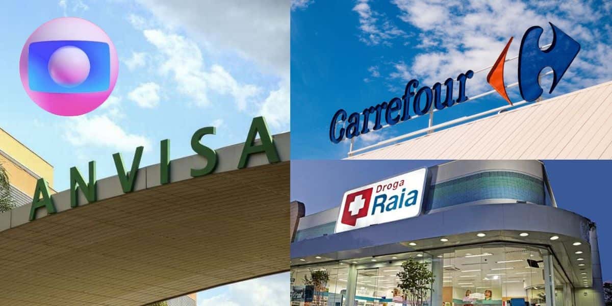 Logo da Globo, Anvisa, Carrefour e Droga Raia (Fotos: Reproduções / Marcelo Camargo / GloboPlay / Internet / Montagem)