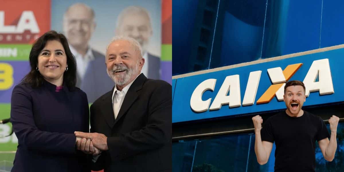 Lula e Tebet com fachada da Caixa - Foto Reprodução Internet