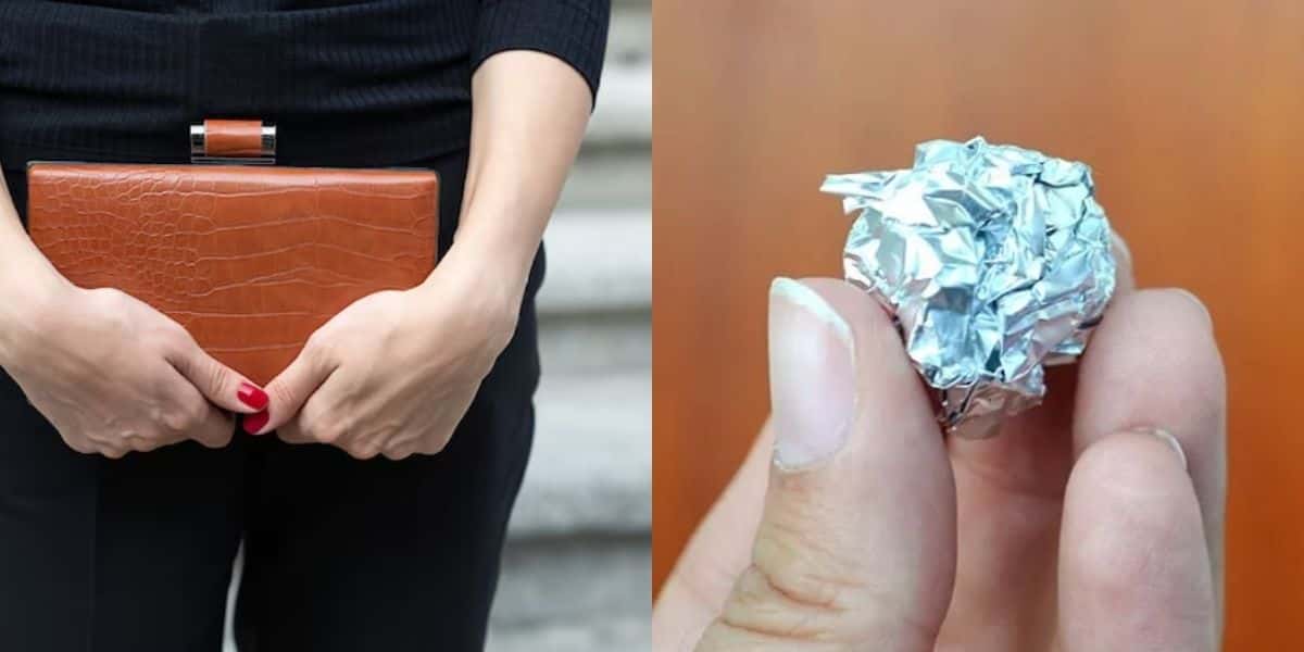 Mulher segurando a bolsa / Bolinha de papel alumínio - Montagem TVFOCO