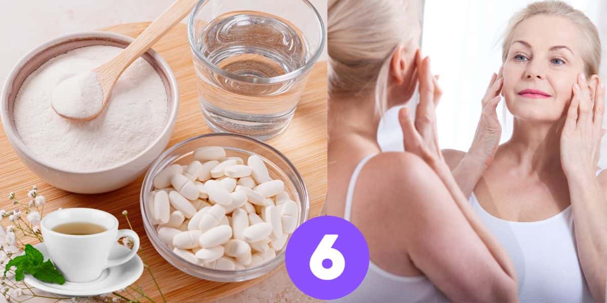Colágeno e mulher sem rugas (Foto: Reprodução / Canva)