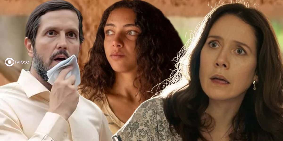 Egídio, Joana e Dona Patroa em Renascer (Foto: Reprodução / Globo / Montagem TV Foco)