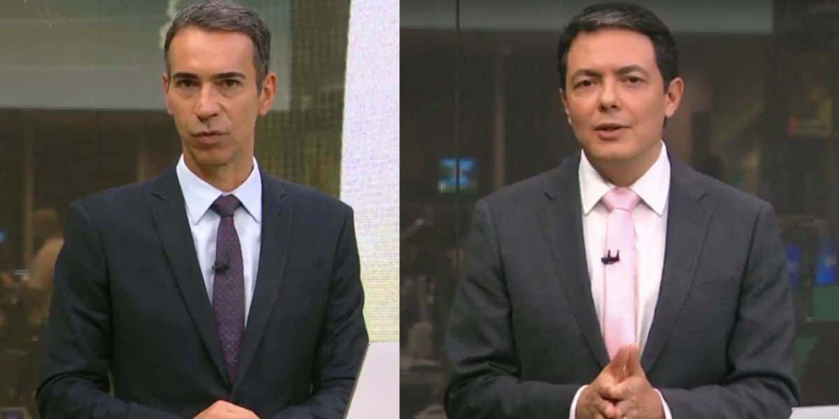César Tralli e Alan Severiano no Jornal Hoje (Fotos: Reproduções / Globo)