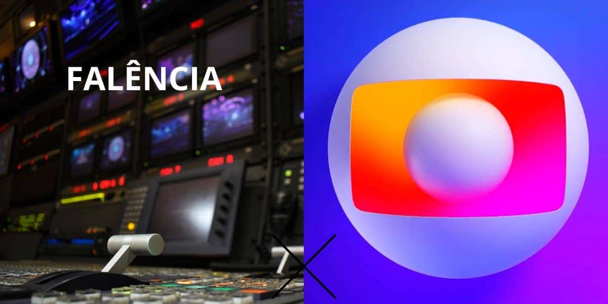 Emissora, escrito de falência e logo da Globo (Fotos: Reproduções / Canva / GloboPlay)