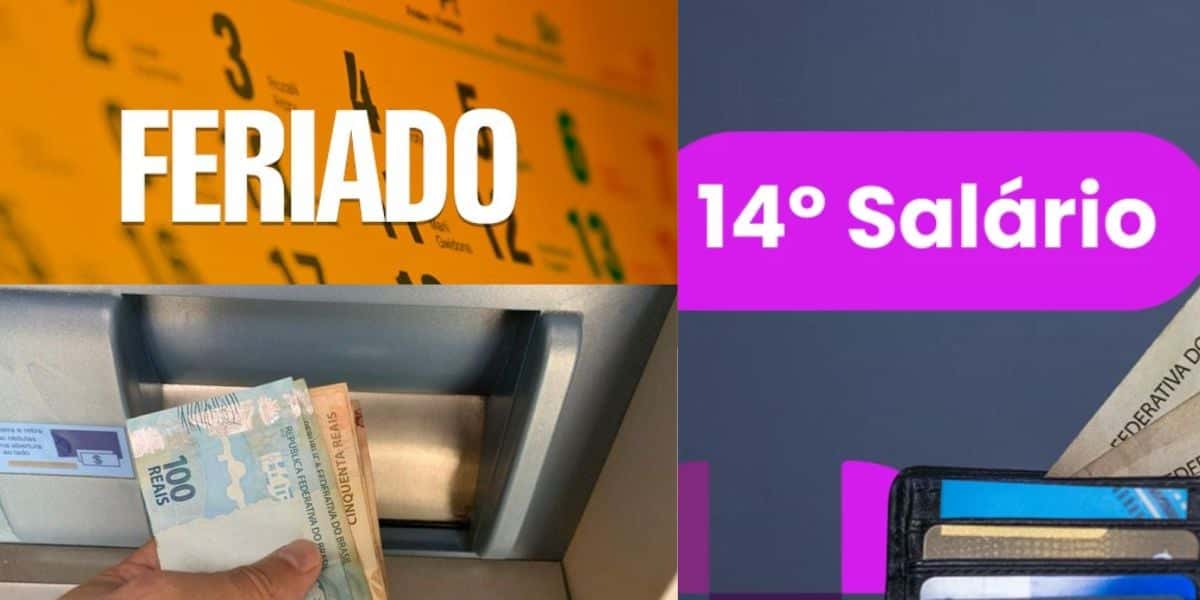Feriado / Pessoa sacando dinheiro / Décimo quarto salário - Montagem TVFOCO