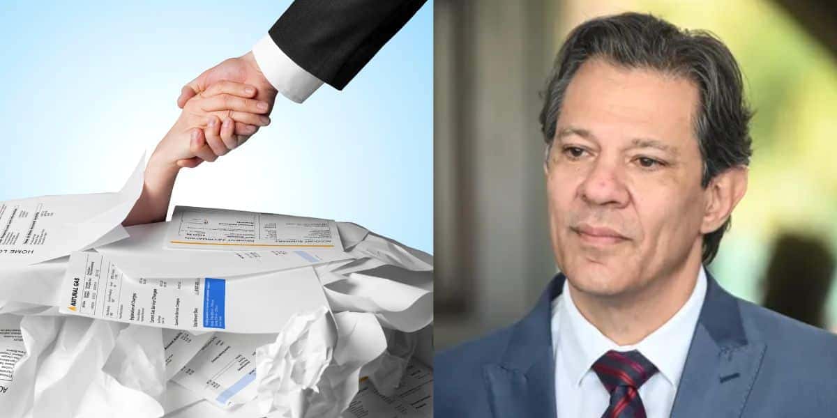 Ilustração de dívidas e Fernando Haddad (Fotos: Reproduções / Canva / Ton Molina / Estadão Conteúdo)
