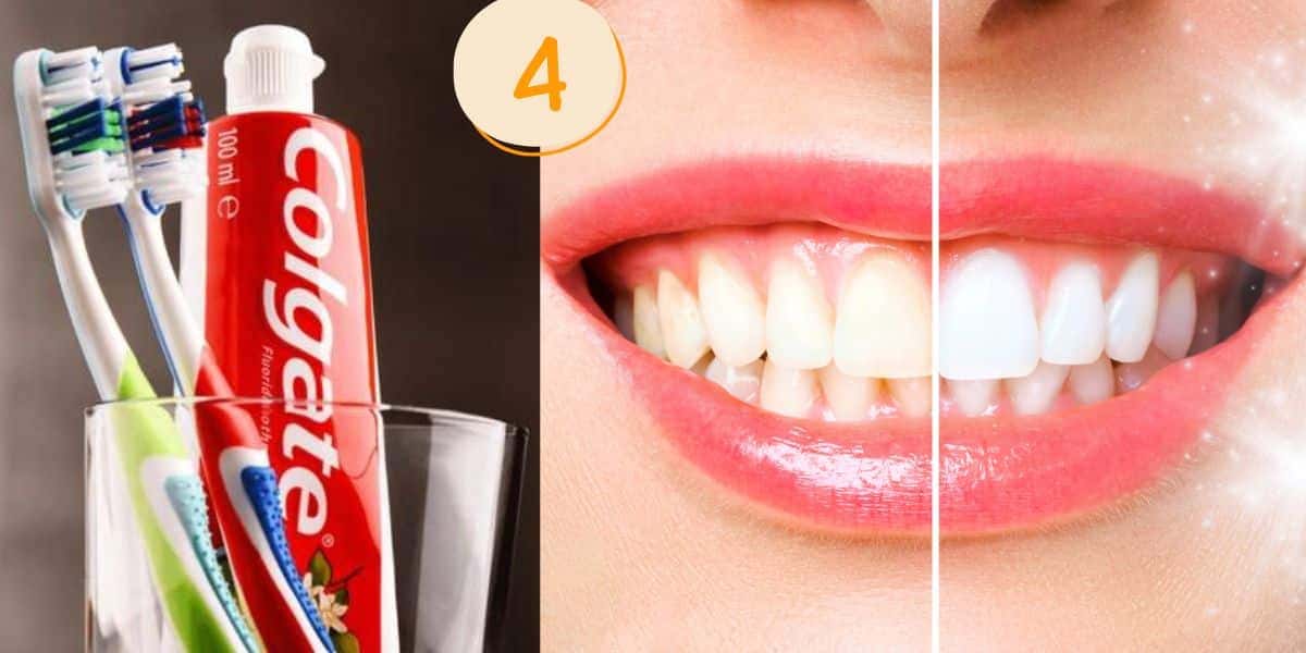 Colgate e dente sem e com clareamento (Foto: Reprodução / Canva)