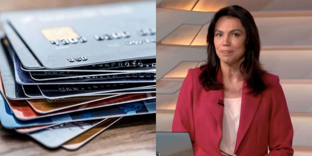 Cartões de crédito e Ana Paula Araújo no Bom Dia Brasil (Fotos: Reproduções / Canva / Globo)