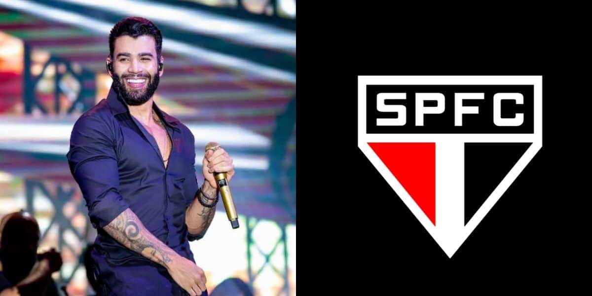 Gusttavo Lima e escudo do São Paulo (Foto - Montagem TV Foco).