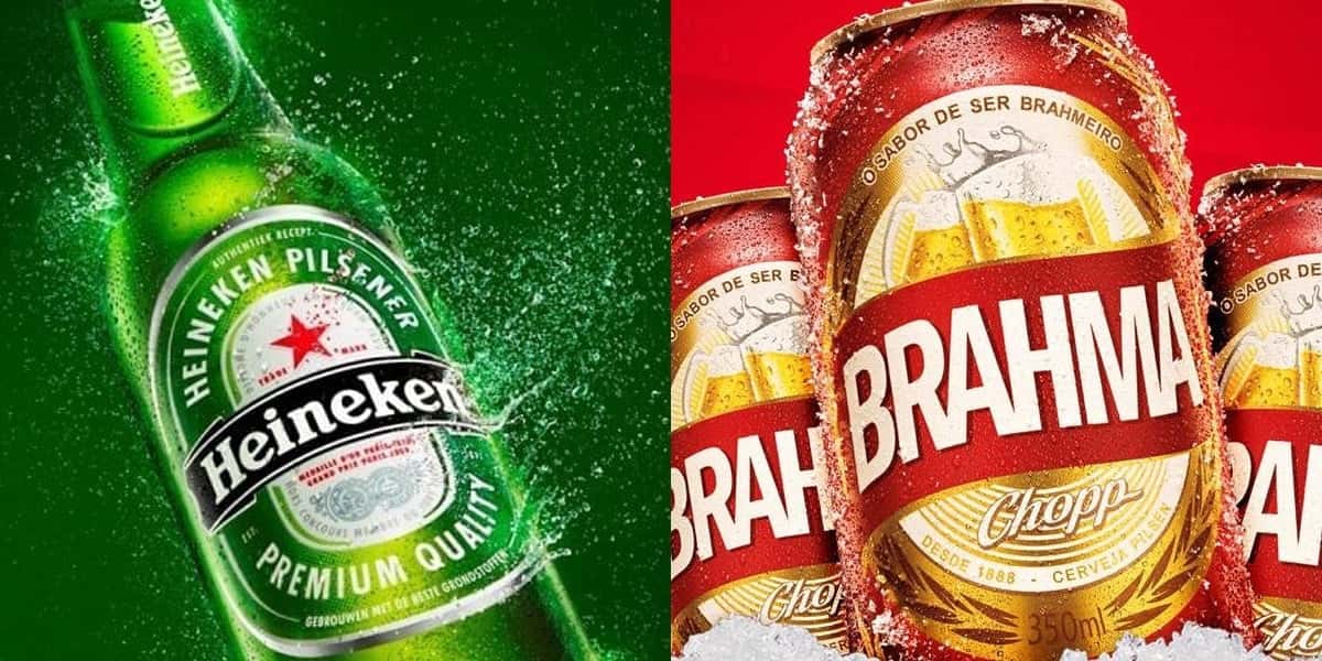 Marcas de cerveja- Heineken e Brahma (Foto: Reprodução, Montagem - TV Foco)
