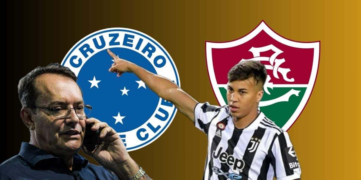 Pedrinho BH, Kaio Jorge e escudos do Cruzeiro e Fluminense (Foto - Montagem TV Foco).