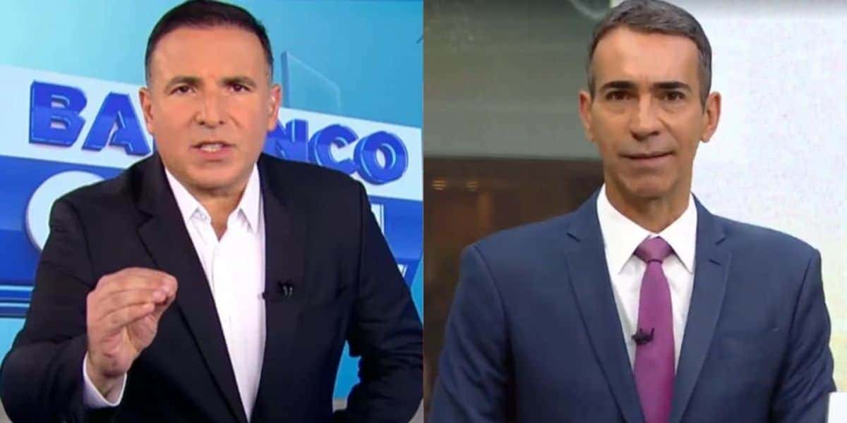 Reinaldo Gottino no Balanço Geral e César Tralli no Jornal Hoje (Fotos: Reproduções / Record / Globo)