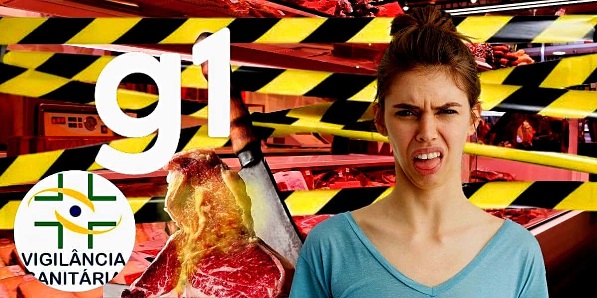 Comércio de carnes foi lacrado após intervenção da Vigilância Sanitária e Globo expôs fato (Foto Reprodução/Montagem/Lennita/Tv Foco/Canva/VISA)