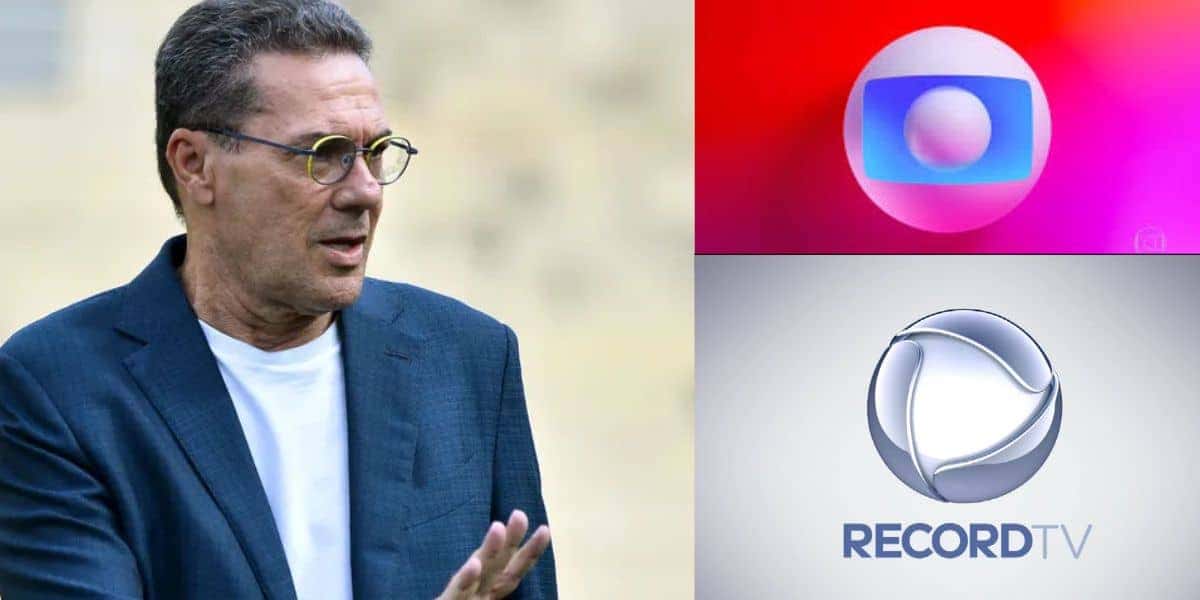 Vanderlei Luxemburgo, logo da Globo e Record (Fotos: Reproduções / Marcos Ribolli / GloboPlay / Internet)