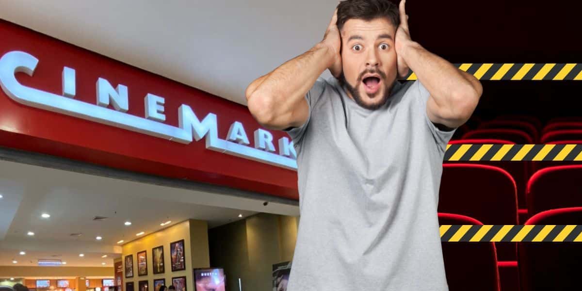 Cinemark, homem chocado e sala de cinema lacrada (Fotos: Reproduções / Internet / Canva)