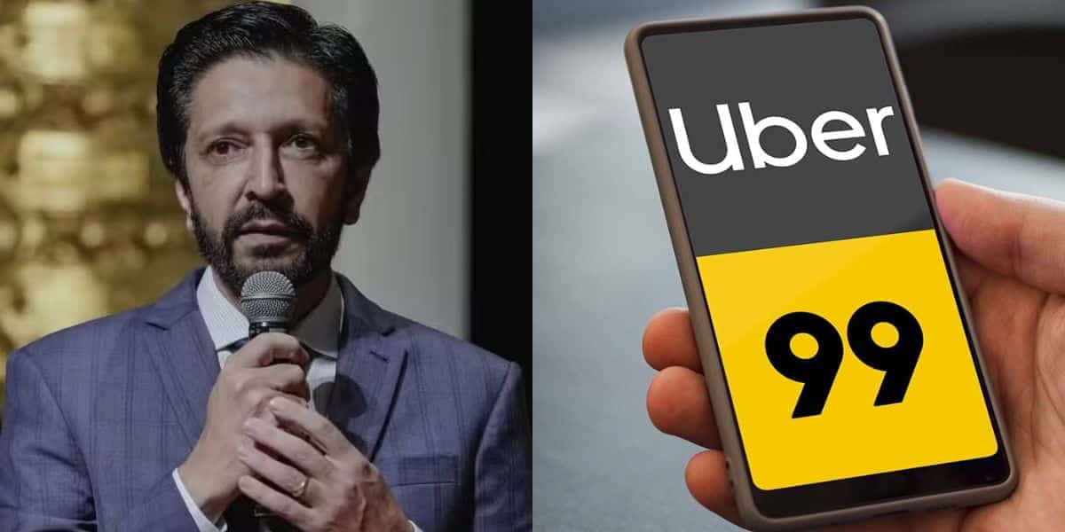 Ricardo Nunes a aplicativo com logo da Uber e 99 (Fotos: Reproduções / André Bueno/Rede Câmara / Internet)