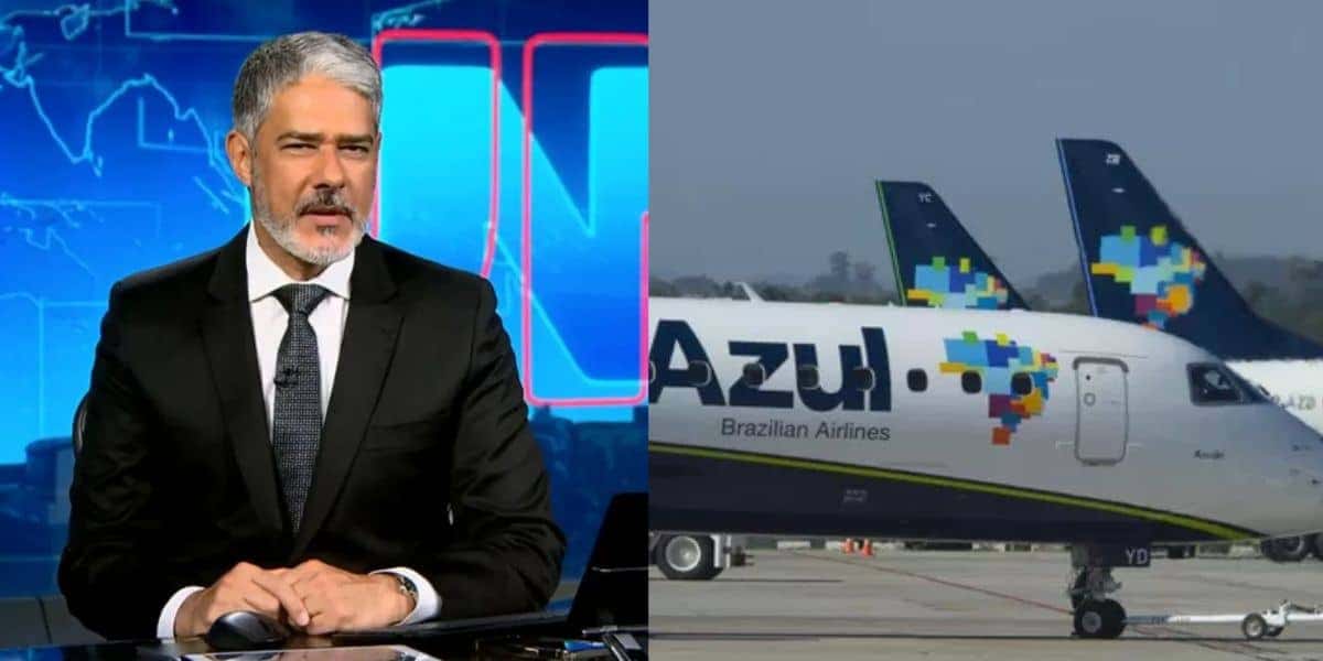 Bonner no Jornal Nacional e Azul linhas aéreas (Reprodução - Internet)