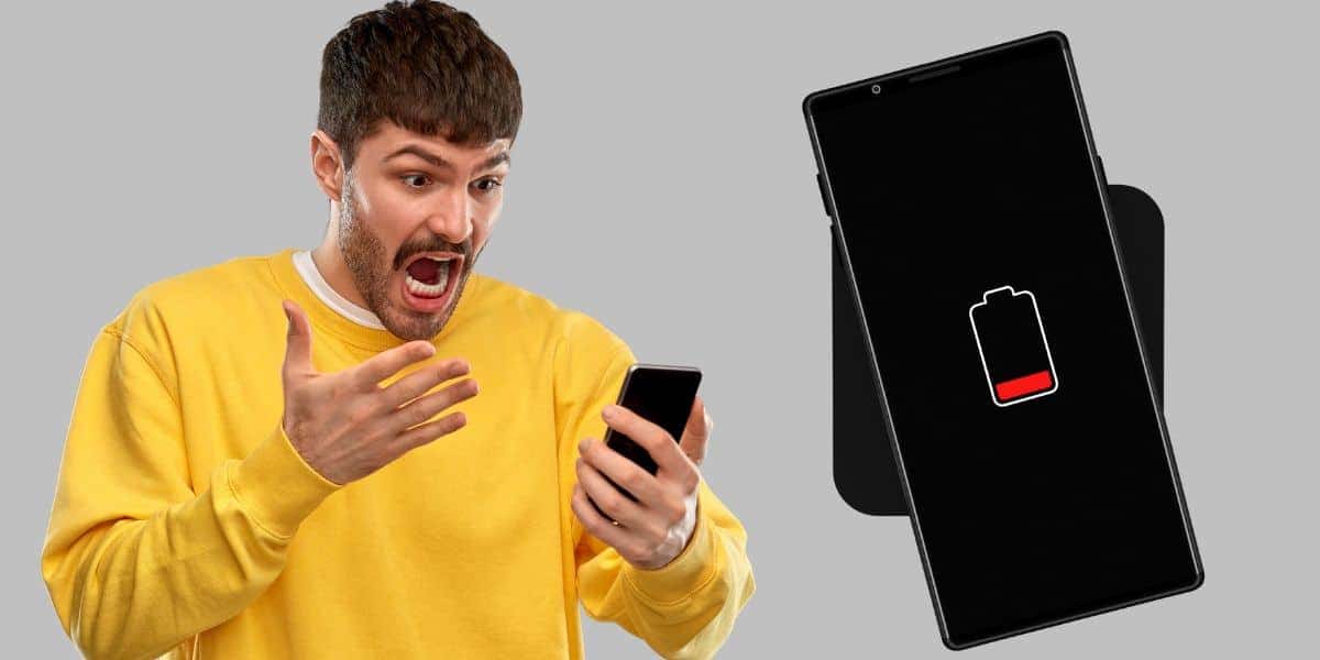 Homem com celular e bateria fraca (Fotos: Reproduções / Canva)