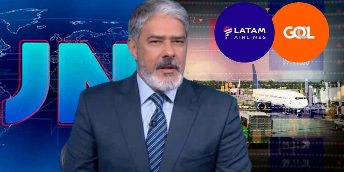 Bonner no JN, Latam, Gol e falência de empresa (Foto: Reprodução / Globo / Canva / Montagem TV Foco)
