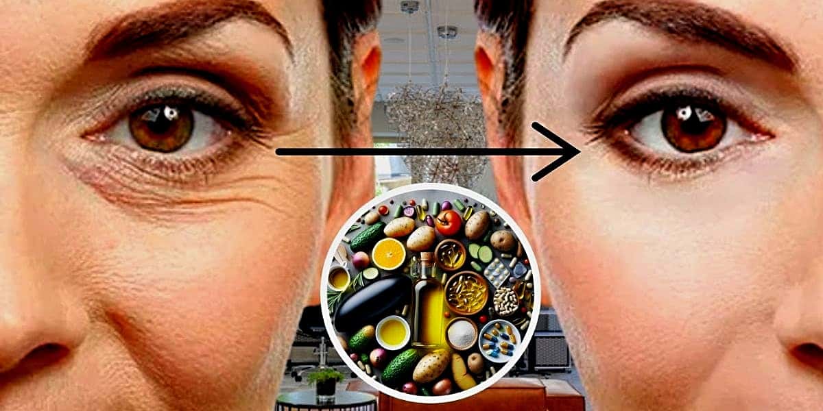 Ilustração de olheiras, antes e depois/Ingredientes (Foto Reprodução/Montagem/Lennita/TV Foco/Canva)